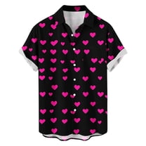 hotojiny Men's Hawaiian Shirt Valentine's Day Short Sleeve Heart Printed Button down Shirt Summer Beach Vaction Tops Golf Shirts S-5XL