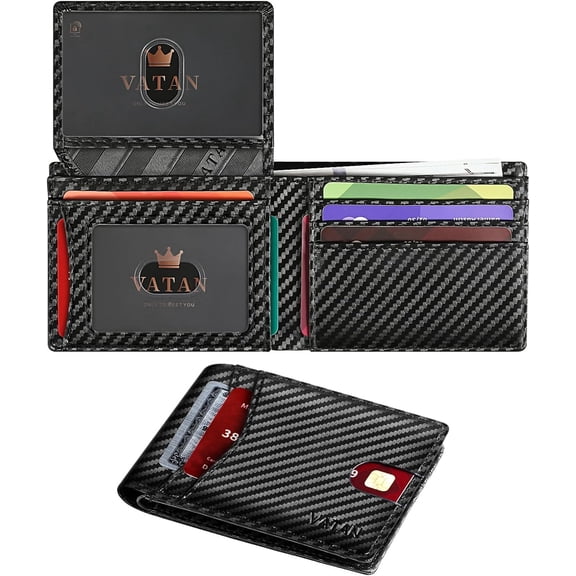 Mens Minimalist Wallet Slim Leather Credit Card Holder RFID Bifold Wallet Large Capacity 2 ID Windows With Gift Box