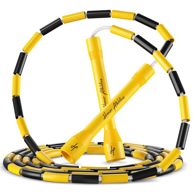 Honor Athletics 2.0 Beaded Jump Rope - Adjustable with Unbreakable Handles & Shatterproof Beads for Enhanced Fitness Training (Black and Yellow)