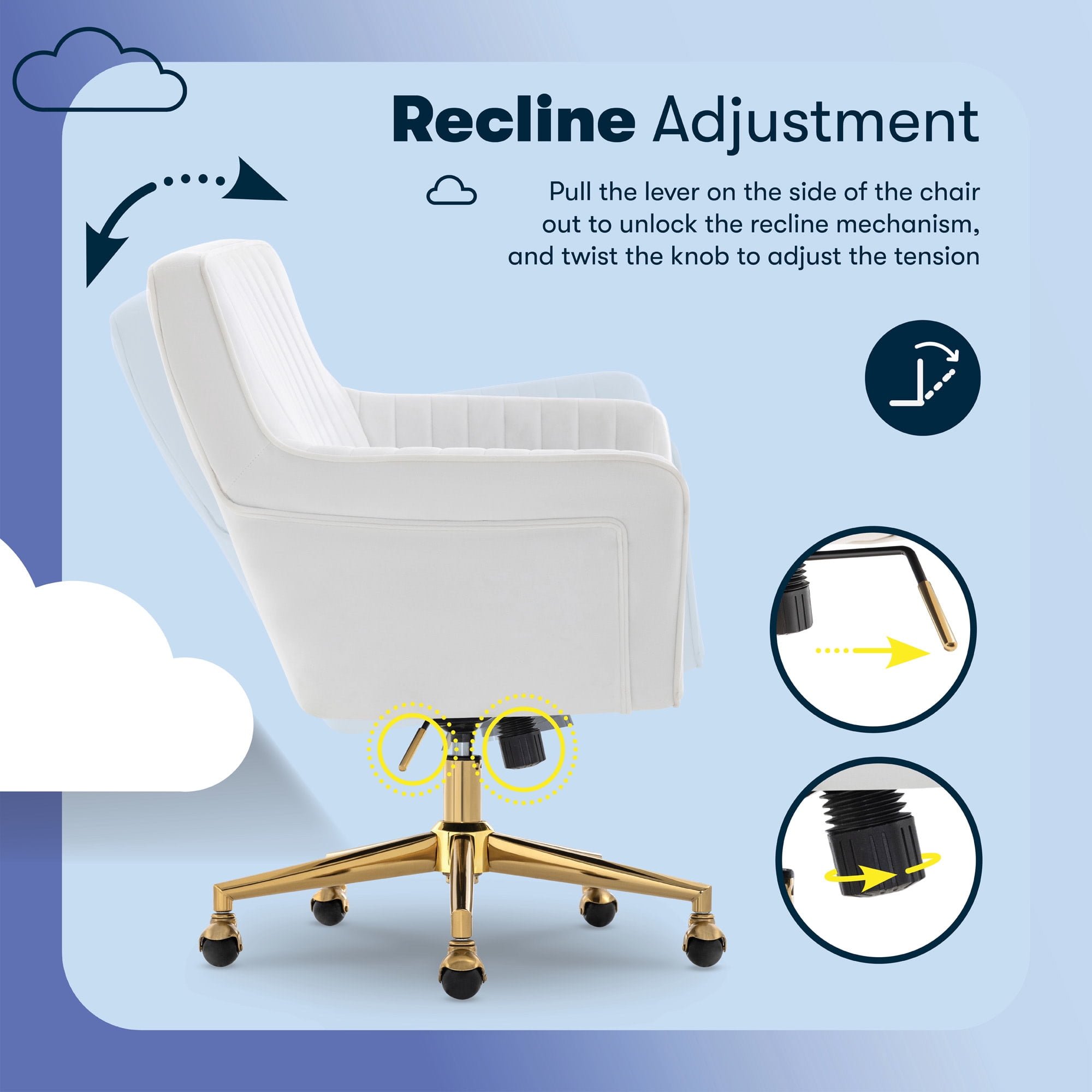 Serta Ashleigh Modern Office Chair Channel-Tufted Design White Velvet Fabric