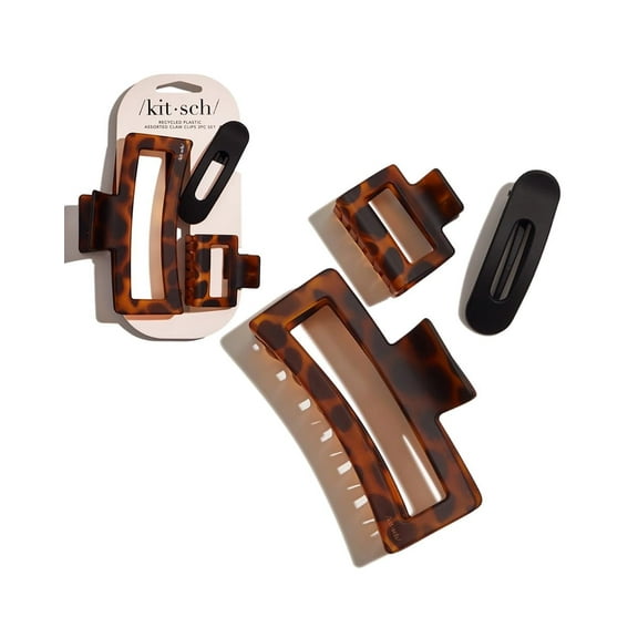 Kitsch Recycled Plastic Assorted Claw Clips, Rectangle Claw Clips, 3pcs