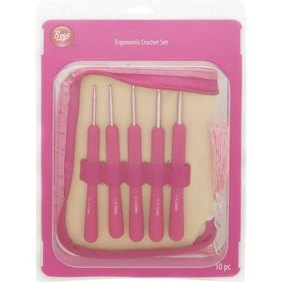 Boye Aluminum 6" Pink Ergo Crochet Hook Set, 10 Piece