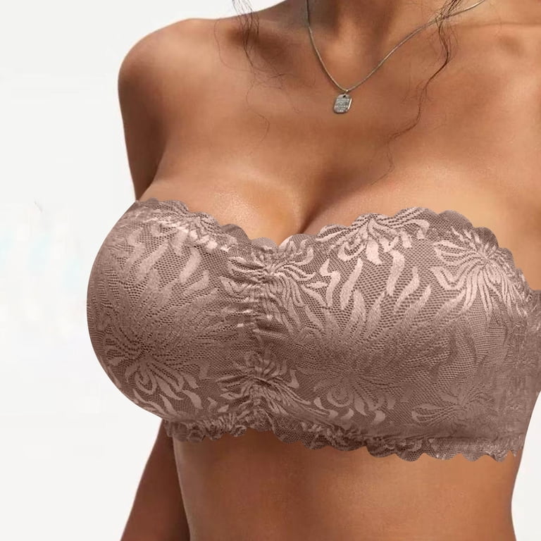 strapless bra for formal dress Chiccall Womens Strapless Bra Floral Scalloped Lace Multi Rear Fastener  Wireless Mild Supportive Comfortable Formal Dress Matching Everyday Bras