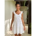 thumbnail image 4 of LMLYSoH Women Slip Dress, Sleeveless Lace Patchwork Pleated Solid Summer Mini Dress for Casual Daily, 4 of 9