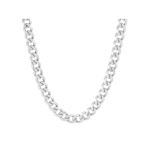 Welry Men's 7.8mm Sterling Silver Flat Curb Chain Necklace, 22"