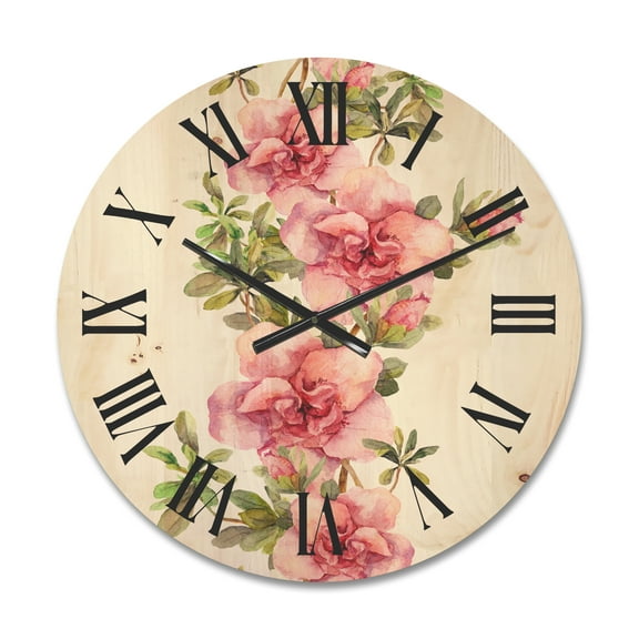 Designart 'Bouquet of Purple and Pink Flowers II' Farmhouse Wood Wall Clock