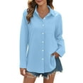 thumbnail image 2 of Blue Womens Tops Womens Daily Casual Linen Button Down Shirts Long Sleeve Shirts Tops Casual Collared Blouses Loose Fit Shirts for Women, 2 of 5