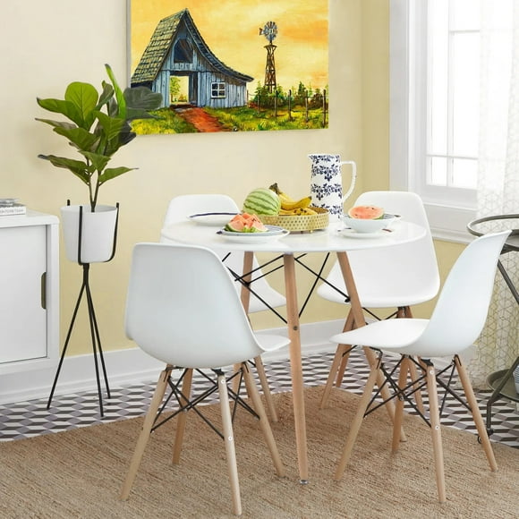 4 Pieces Mid Century Modern DSW Shell Lounge Plastic Kitchen, Dining, Bedroom, Living Room Side Chairs,White