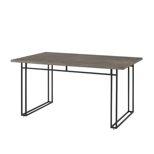 Table Moderne en Placage de Hickory Gris de 60 Po avec Pieds en Métal Noir