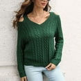 thumbnail image 5 of AOOCHASLIY Sweaters Fall Clearance Women's Off Shoulder V-Neck Sweater Women's Loose Winter Long Sleeve Knit Sweater, 5 of 5
