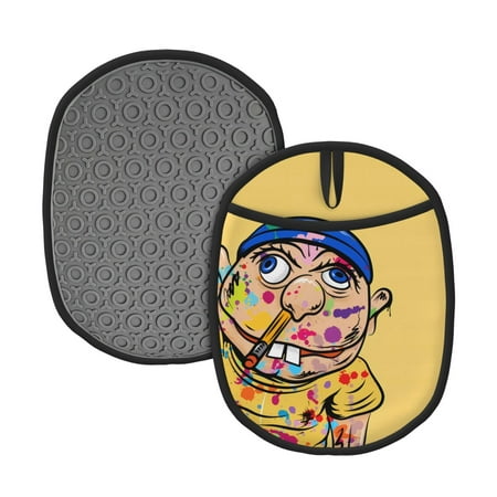 

Luyuia Sml Jeffy Print Silicone Pot Holders and Oven Mitts Heat-Resistant Hot Pads with Pockets Non-Slip Pot Holder for Kitchen Baking and Cooking-2PCS