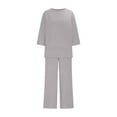 thumbnail image 4 of Caywon Women Summer Loose Linen Blend 3 Quarter Sleeve Top and Pants Solid Color Set Casual Outwear Comfort Gray XXL, 4 of 5