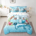 thumbnail image 2 of Homewish Happy Camping 7 Pieces Bedding Comforter Set,Colorful Flower Floral Full Bedding Set,Blue Sequin Print Fitted Sheet Flat Sheet For Teens,Ultra Soft Home Decor Reversible, 2 of 8