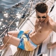 thumbnail image 2 of Men's Shorts Casual Elastic Waist Drawstring Summer Beach Shorts,Sea Dolphins Jumping Moon,M, 2 of 5