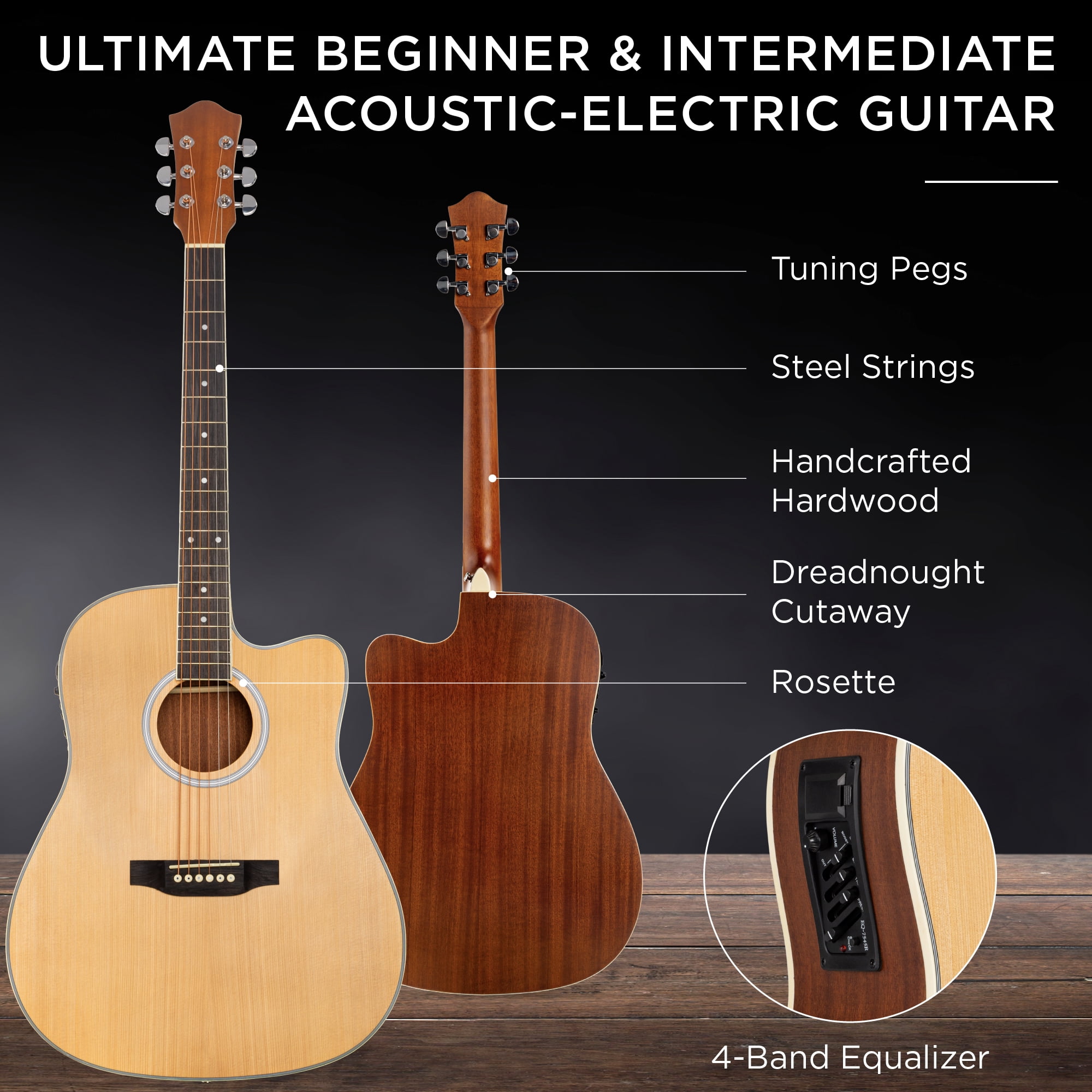 Best Choice Products Beginner Acoustic Electric Guitar Starter Set 41in w/ All Wood Cutaway Design, Case - Natural