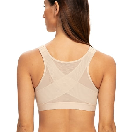 

MELENECA Female Front Closure Wirefree Posture Bra for Women Beige 34DD