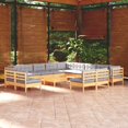 thumbnail image 1 of vidaXL 14 Piece Garden Lounge Set with Grey Cushions Solid Pinewood, 1 of 4