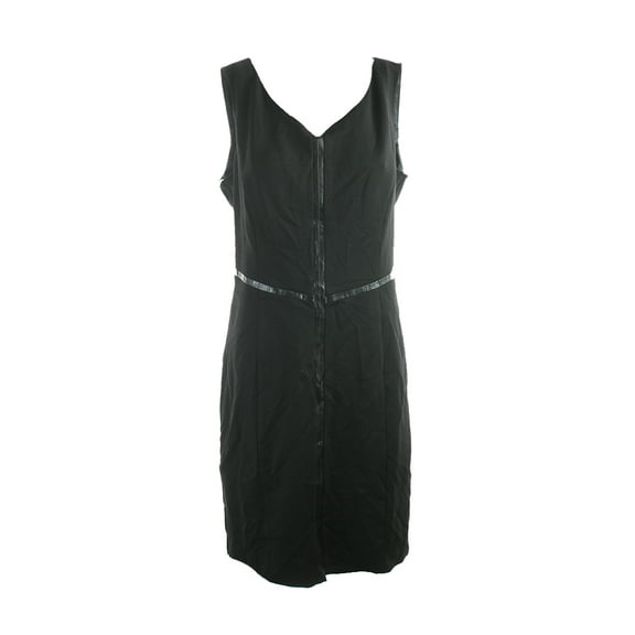 Laundry By Shelli Segal Womens Black Pleather -Trim Solid Shift Dress 12