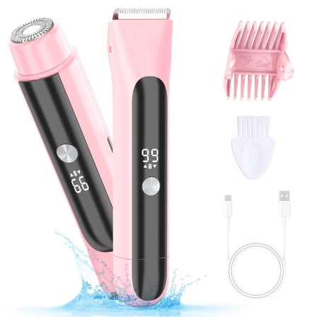 2-IN-1 Bikini Trimmer for Women, Electric Razors for Women Pubic Hair, Rechargeable Electric Shaver IPX7 Waterproof for Underarm Leg Face Arm,Wet/Dry Use