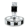 thumbnail image 2 of His Hers Sterling Black Simulated Diamond CZ Bridal Wedding Band Engagement Ring Set Men Women, 2 of 7
