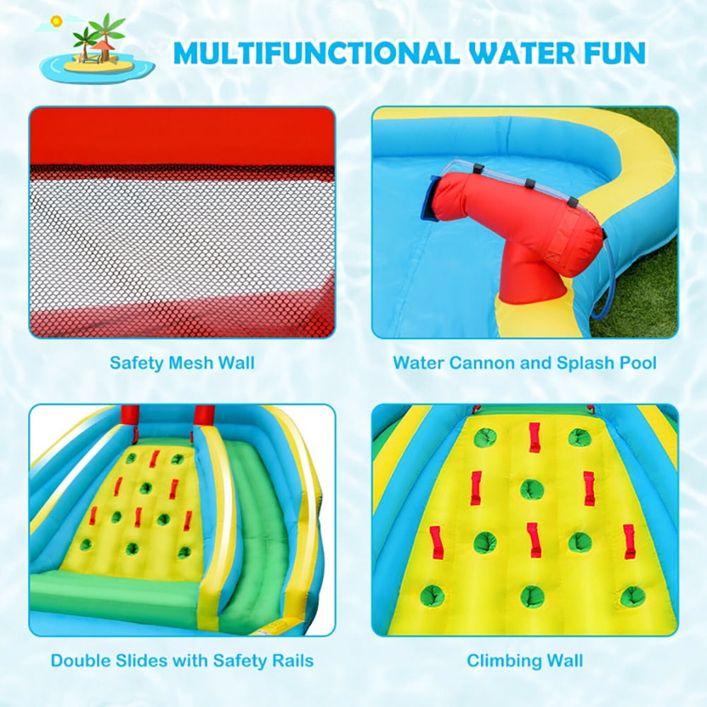 Aimee Lii Double Side Inflatable Water Slide Park with Climbing Wall for Outdoor Without Blower, Bounce House Water Slide for Kids 5-10