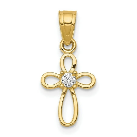10K Yellow Gold CZ Cross Pendant Polished 20 mm Solid Design 10K Yellow Gold CZ Cross Pendant Polished 20 mm Solid Design