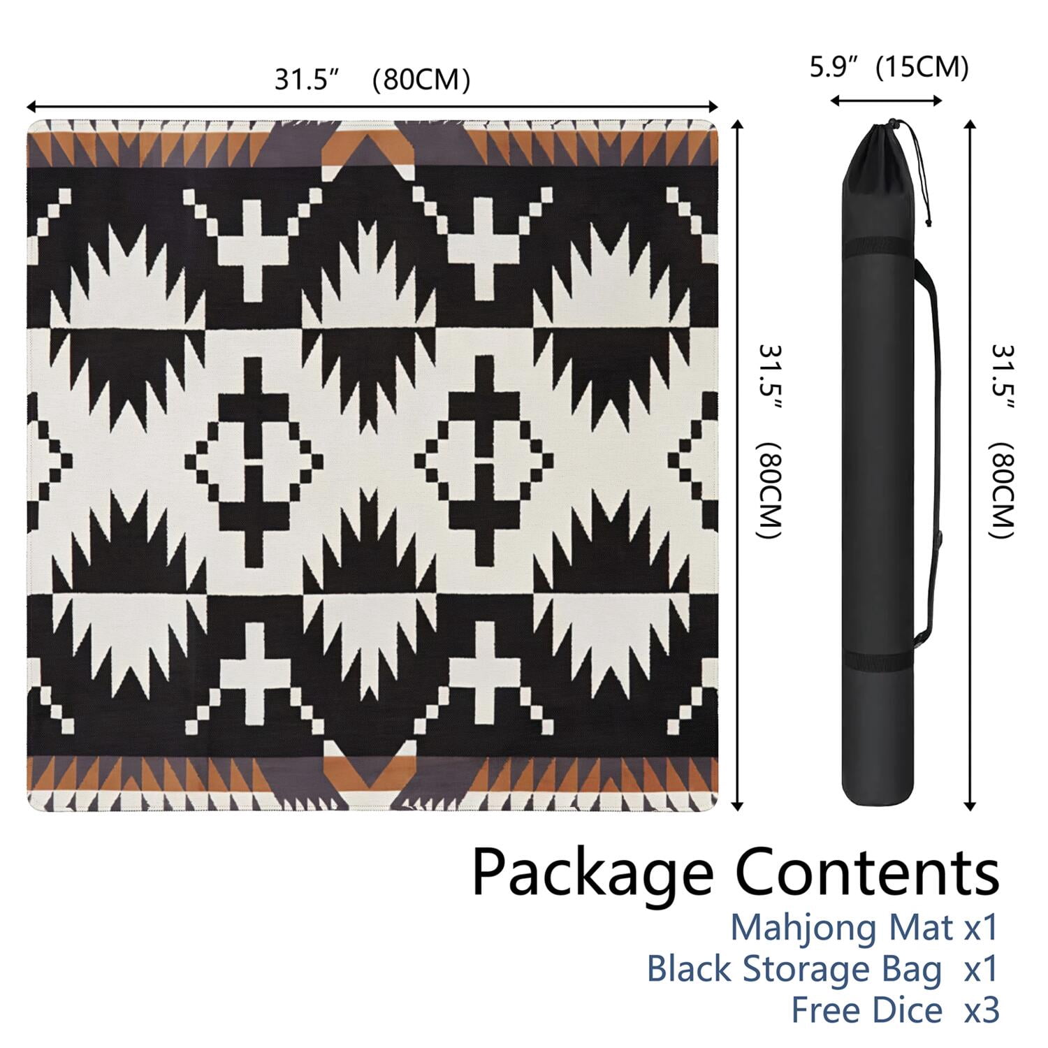 Stylish 31.5 Inch Square Boho Mahjong Mat, Anti-Slip Rubber Game Pad with Noise Dampening for Tiles, Multi-Purpose Mat for Card Games Board Games and Tabletop