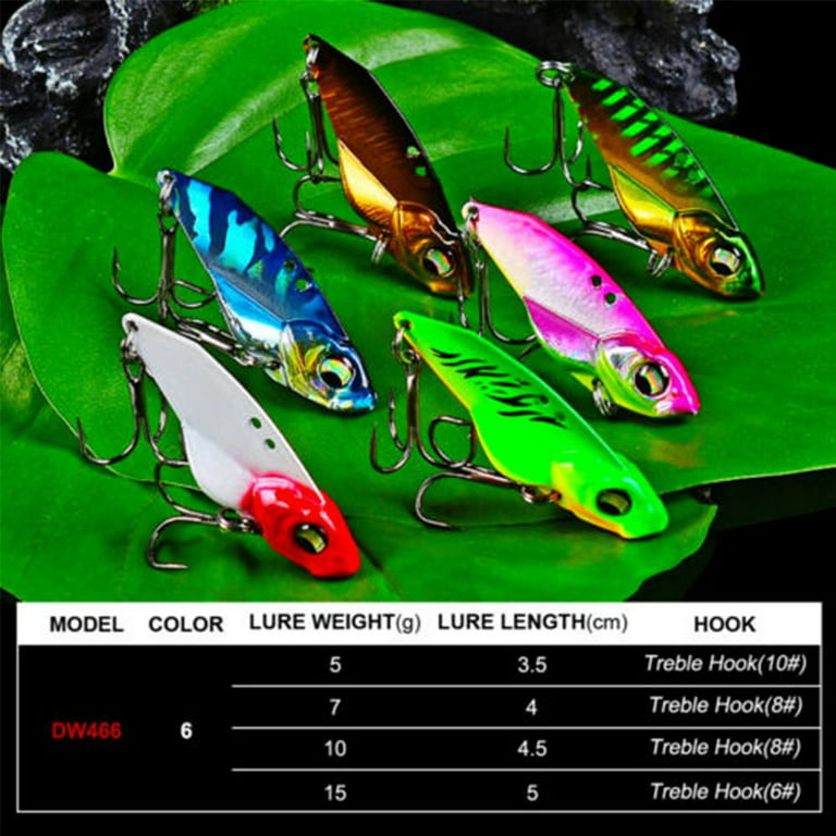 3Pcs/Pack Metal Colorful VIB Lure 5g 7g 10g 15g 20g 3D Eyes Fishing Spoons  Lures Sinking Jig Hard Bait with Double Treble Hooks