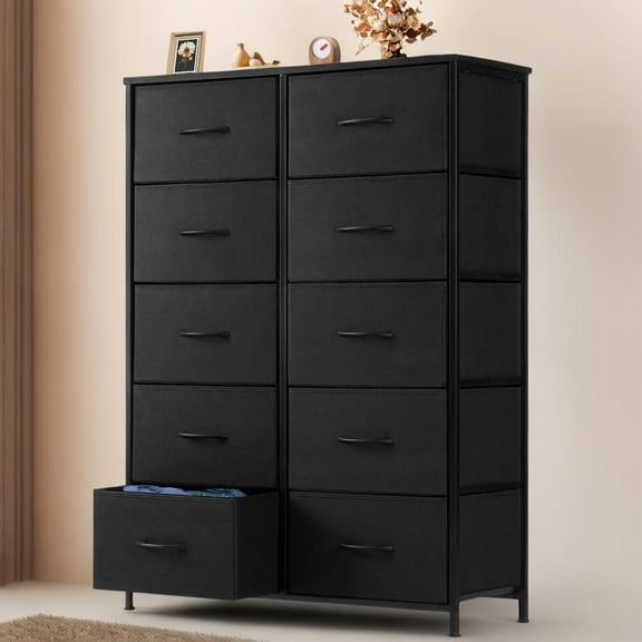 EDX Dresser for Bedroom with 10 Drawers, Tall Chest Organizer with Fabric Bins, Freestanding Storage Cabinet, Black