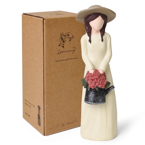 Gardening Gift for Women, Hand-Painted Figurines Thank You Gift for Mom Teacher Nurse Caregivers, Resin Rose Decorative Statue Home Decor