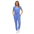 thumbnail image 3 of ACTIVE UNIFORMS Women’s Ultra-Soft Luxe Stretch Jogger Scrub Set V-Neck Top & Jogger Pants with Pockets - Regular & Petite Size (Ceil Blue, Medium), 3 of 5
