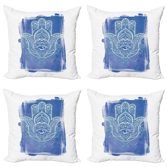 Ambesonne Hamsa Throw Pillow Cover 4 Pack, Ornate, 16", Blue White