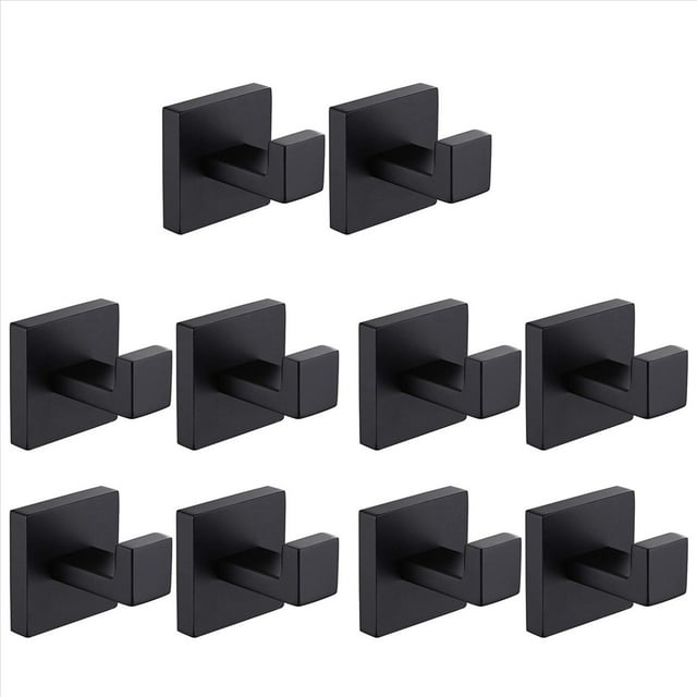 Gancho de Toalla Negro Mate de 10 Paquetes Gancho de BañO de Acero Inoxidable Gancho una Prueba de ÓXido Inodoro Cuadrado Montado en la Pared Colgador de Puerta Resistente
