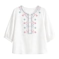 thumbnail image 6 of Women's Embroidered Blouses Summer Round Neck Embroidered Top 3/4 Sleeve Casual Boho Loose Lightweight Daily Shirts by Yigetop White 3XL, 6 of 7
