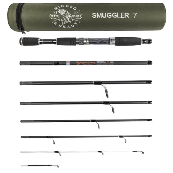 Rigged And Ready Smuggler 7 Travel Fishing Rod & Case. Compact Yet Powerful 8.5’ (235Cm) Rod, With 2 Tips, For Spin And General Fishing. The Most Powerful Smuggler Rod For Fish Up To 20Lbs (10Kg)