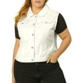 thumbnail image 6 of Agnes Orinda Women's Plus Size Casual Button Sleeveless Denim Vest Jacket 1X White, 6 of 9