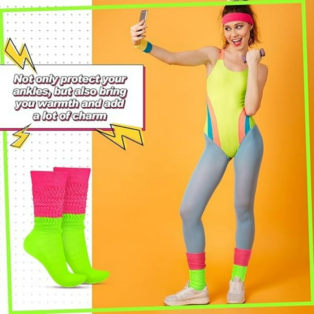 Slouch Socks 80s Neon Knee High Socks for Womens/Girls(Sock Height