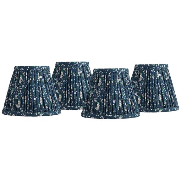 Springcrest 3 1/2" Top x 6" Bottom x 5" High x 5" Slant Print Lamp Shade Replacement Set of 4 Navy Blue Floral Clip On Candelabra