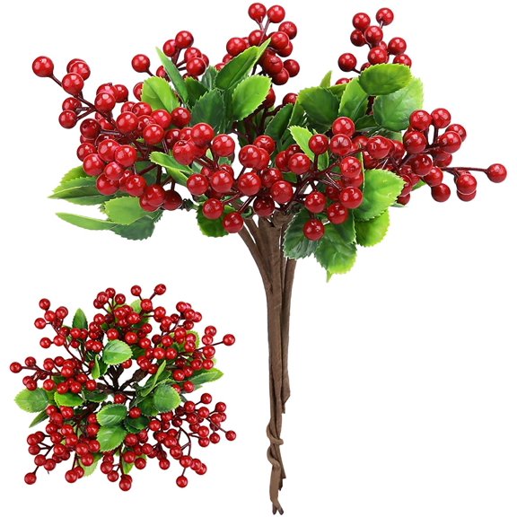 MORTTIC 25cm Artificial Foam Red Berry Christmas Bouquet (6 Count)