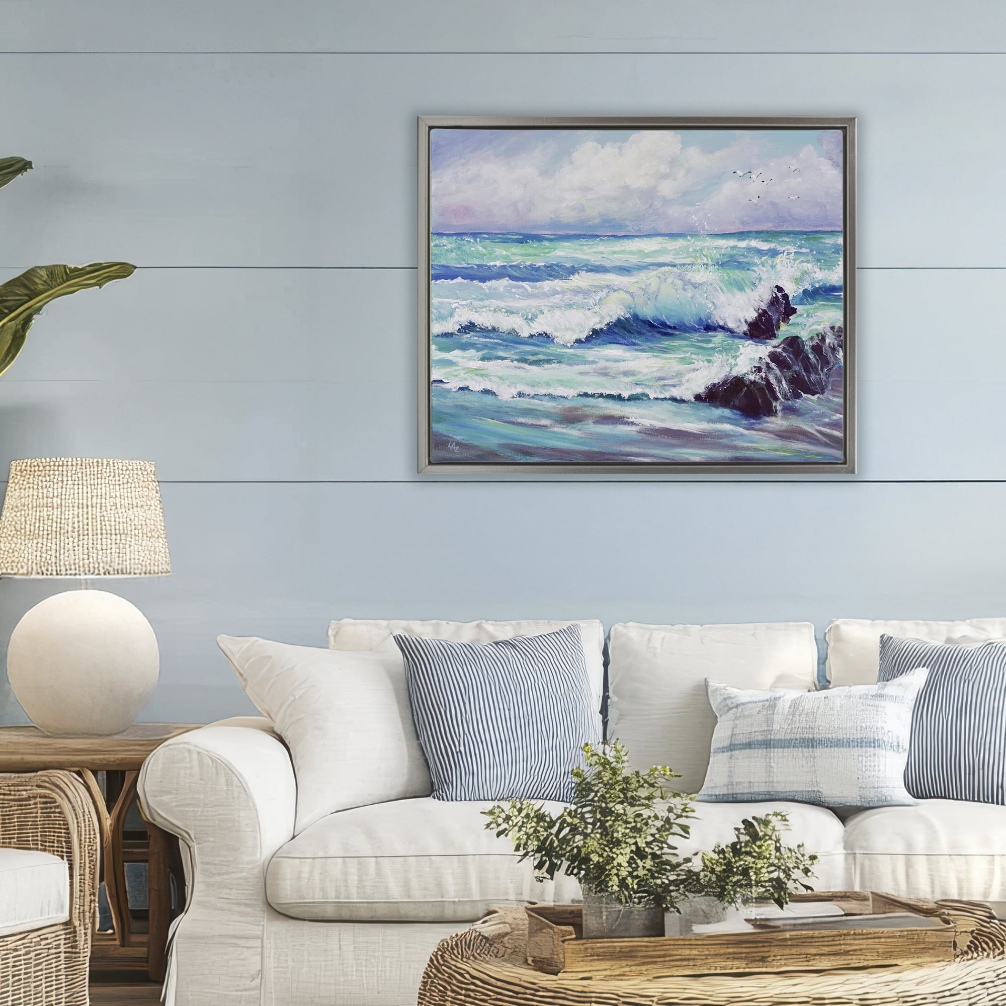 Stupell Industries Down By The Sea Gray Framed Floater Canvas Wall Art, design by Lee Ann Zirbes