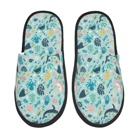 Balery Sea Life Slient Indoor Furry Fleece Comfort House Shoes Soft Non-Slip Home Shoes Cotton slippers House Slippers-- Medium