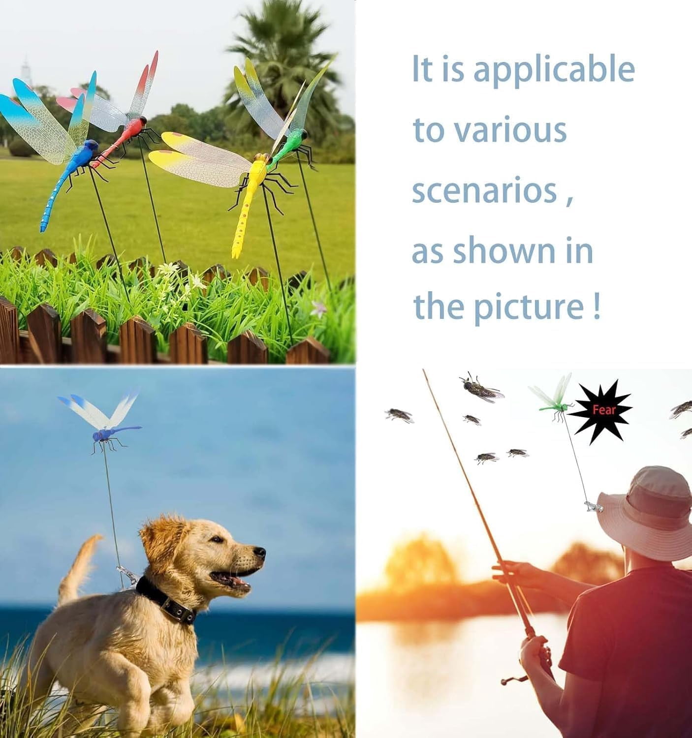 HaCpiu 8Pcs Dragon Fly Clips for Bugs Repellent, 12" 3D Dragonfly Garden Stakes Decor, Fake Insect Hat Clip Decoration for Patio, Backyard, Garden, Yard Ornament & Outdoor Lawn Decor