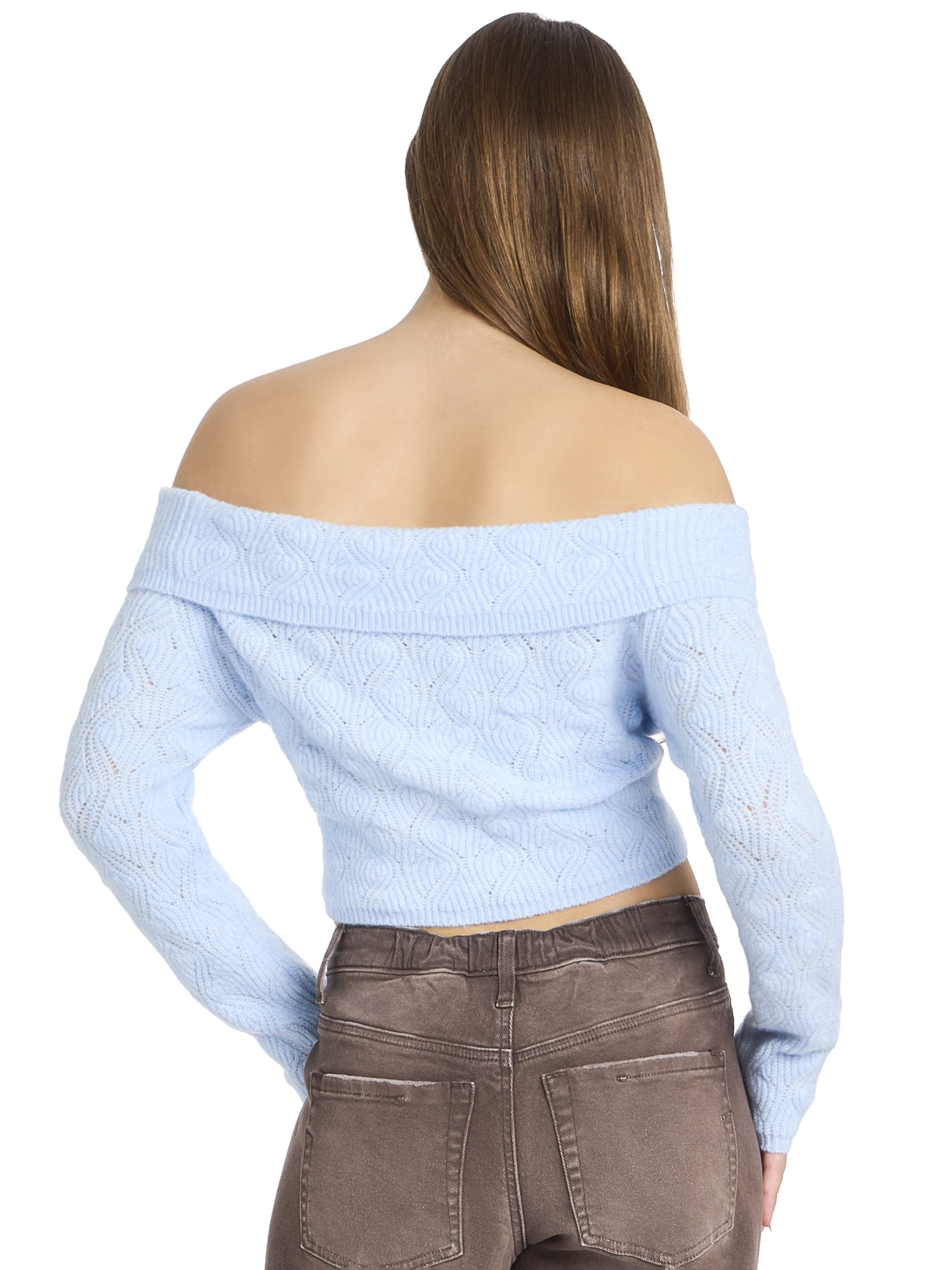 Mills by Millie Bobby Brown Women's Pointelle Foldover Sweater, Sizes XXS- XXL