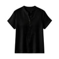 thumbnail image 3 of Womens Summer 2026 Short Sleeve Shirts V Neck Button Beach Vacation Outfits Dressy Summer Casual Blouses by Yigetop Black L, 3 of 5