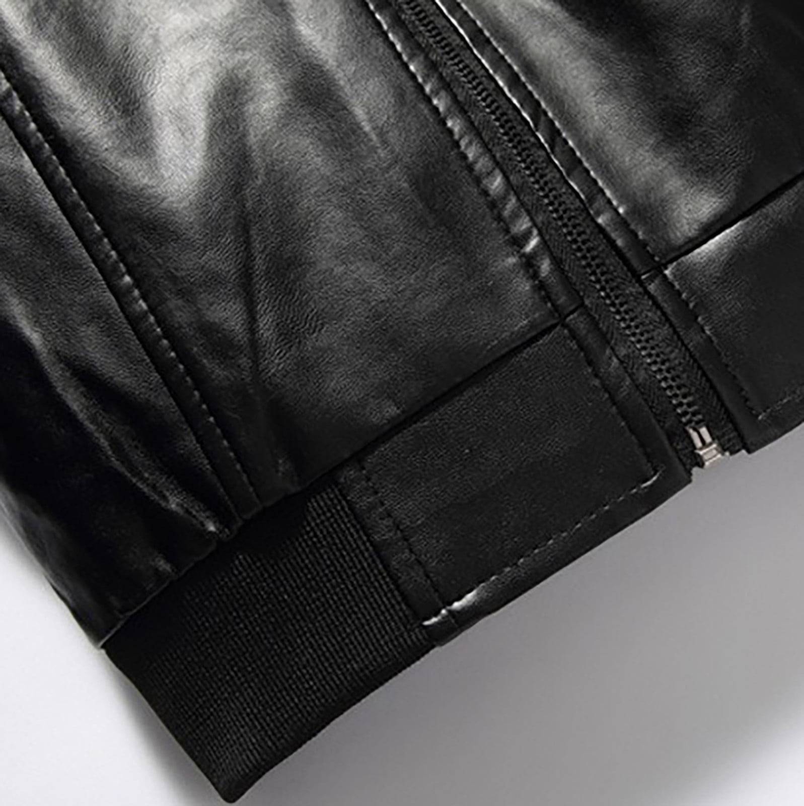 HAiming Men's Leather Jacket 2025 Trendy Round Neck Long Sleeve Zip up Coats Fall Winter Plus Size Casual Outerwear