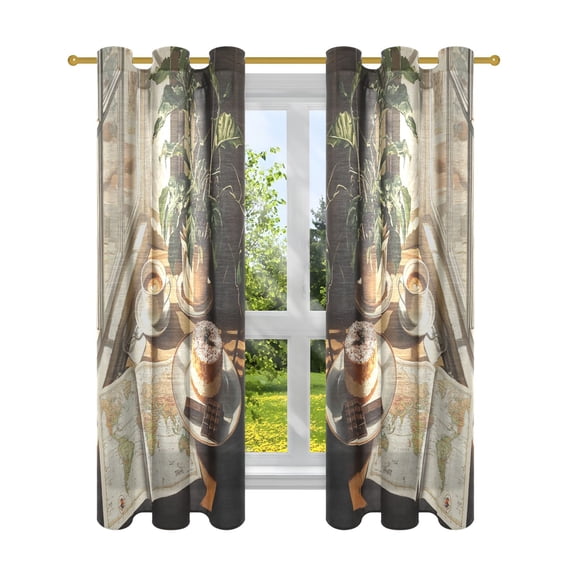 Window Curtain Panels Cotton And Linen Decorative Curtains - Symmetrical Window Shade Design Breafast With Sunny Painting Backdrops for