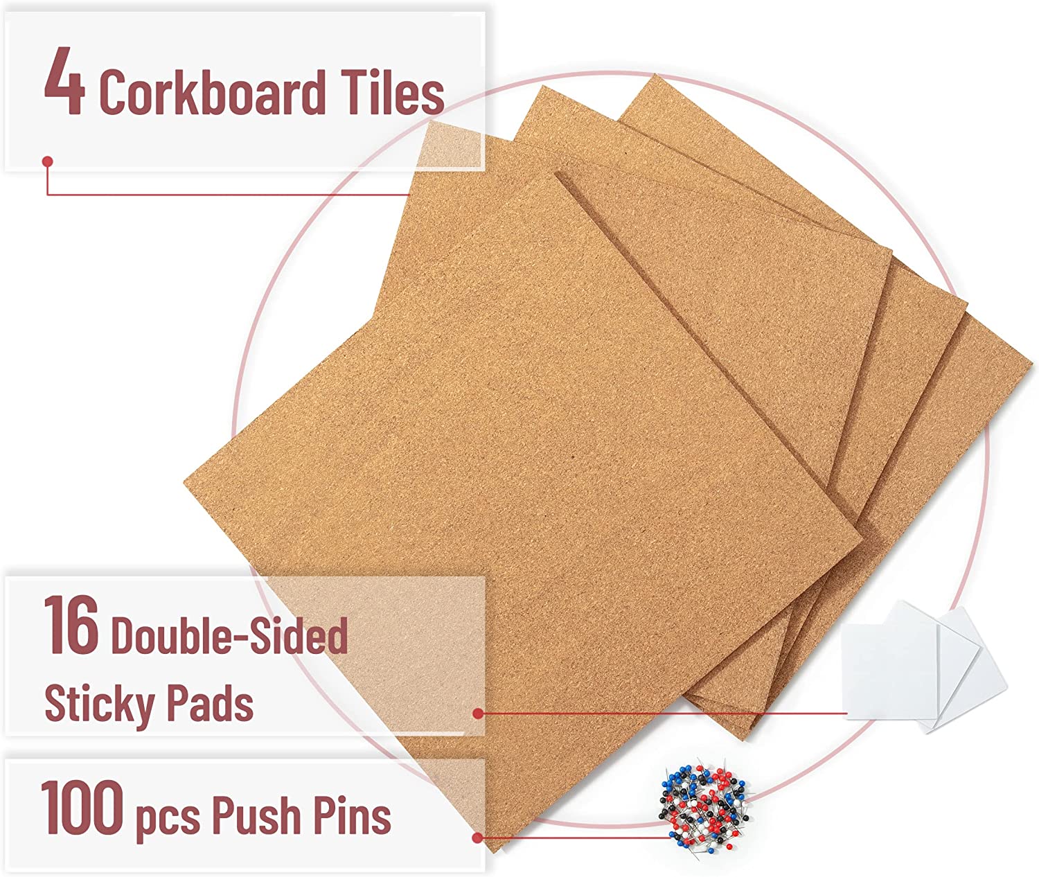 Mr. Pen- Cork Board, 4 Pack, 12”X 12”, 0.2” Thick, Cork Board Tiles, Cork  Tiles, Cork Squares, Cork Wall Tiles, Corkboard Squares for Wall, Corkboard