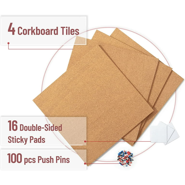 Mr. Pen- Cork Board, 4 Pack, 12”X 12”, 0.2” Thick, Cork Board Tiles, Cork  Tiles, Cork Squares, Cork Wall Tiles, Corkboard Squares for Wall, Corkboard