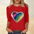 thumbnail image 2 of Mujeres Tres Cuartos de Manga Tops Suelto Ajuste Impreso Cuello Redondo Casual Blusa Camiseta Verano, 2 of 5