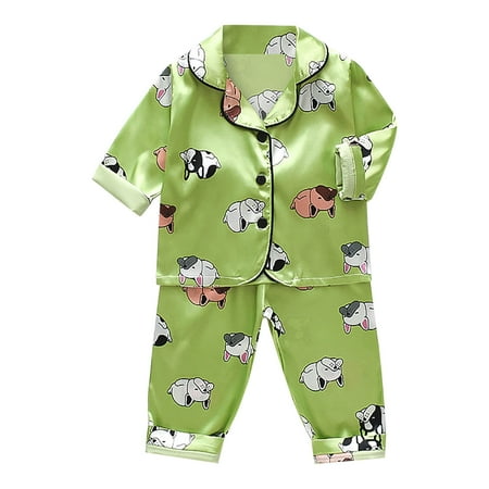 

ASEIDFNSA 6 Month Footed Pajamas Girl Toddler Kids Baby Boys Girls Satin Cartoon Button Shirt Tops + Long Pants Silk Pajamas Sleepwear Outfits Loungewear Set